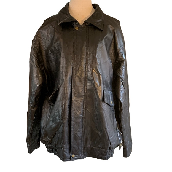 Leather & Soul sz XXL black leather patterned bomber jacket NWT - Picture 1 of 11